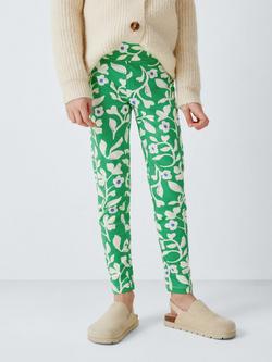 John Lewis Kids' Floral Jersey Leggings, White, Green, White, Green