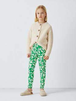 John Lewis Kids' Floral Jersey Leggings, White, Green - view 2, White, Green
