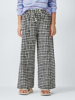 John Lewis Floral Gingham Wide Leg Trousers, White, Black, White, Black