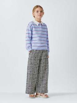 John Lewis Floral Gingham Wide Leg Trousers, White, Black - view 2, White, Black