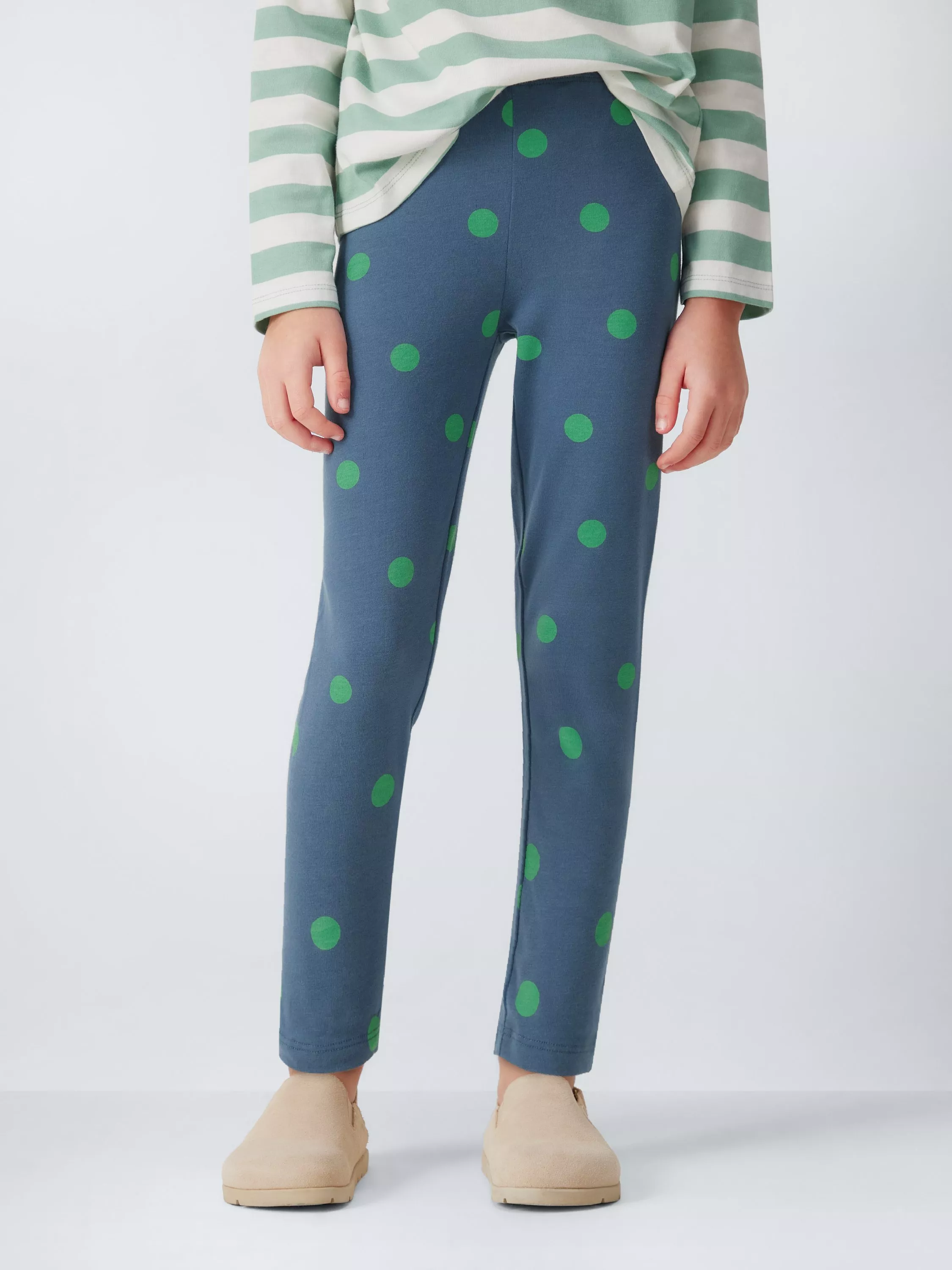 John Lewis Kids' Polka Dot Leggings, Navy, Green