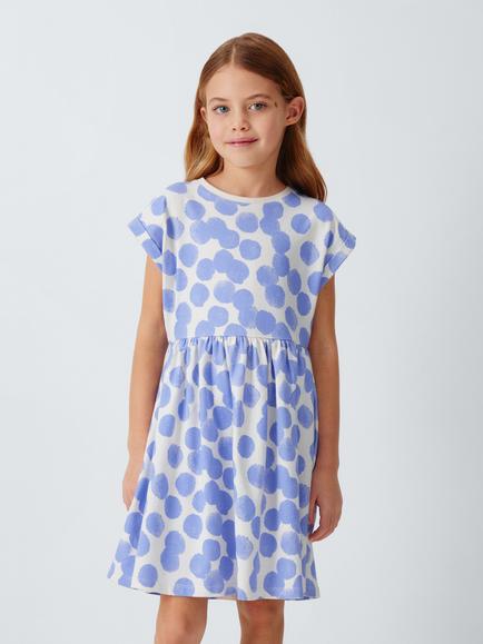 John Lewis Kids' Polka Dot Jersey Dress, Blue, White, Blue, White