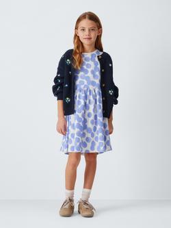 John Lewis Kids' Polka Dot Jersey Dress, Blue, White - view 2, Blue, White