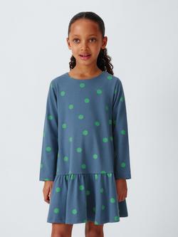 John Lewis Kids' Jersey Polka Dot Dress, Navy, Green, Navy, White