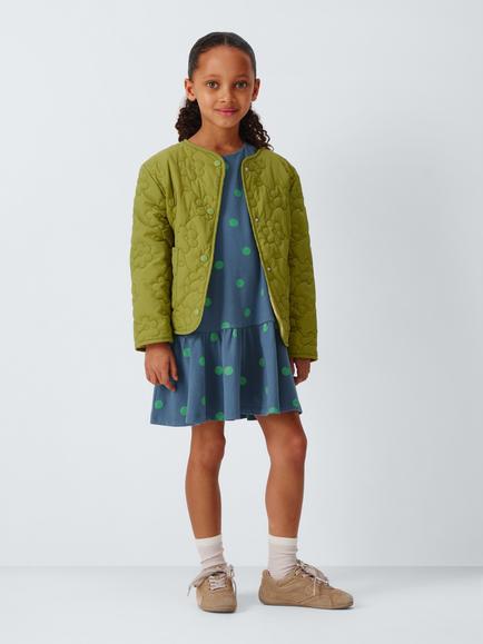 John Lewis Kids' Jersey Polka Dot Dress, Navy, Green - view 2, Navy, White