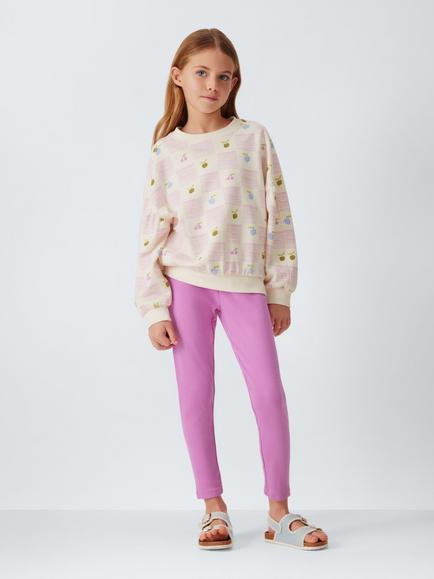 John Lewis Kids' Check Sweatshirt & Leggings Lounge Set, Pink, White, Pink, White