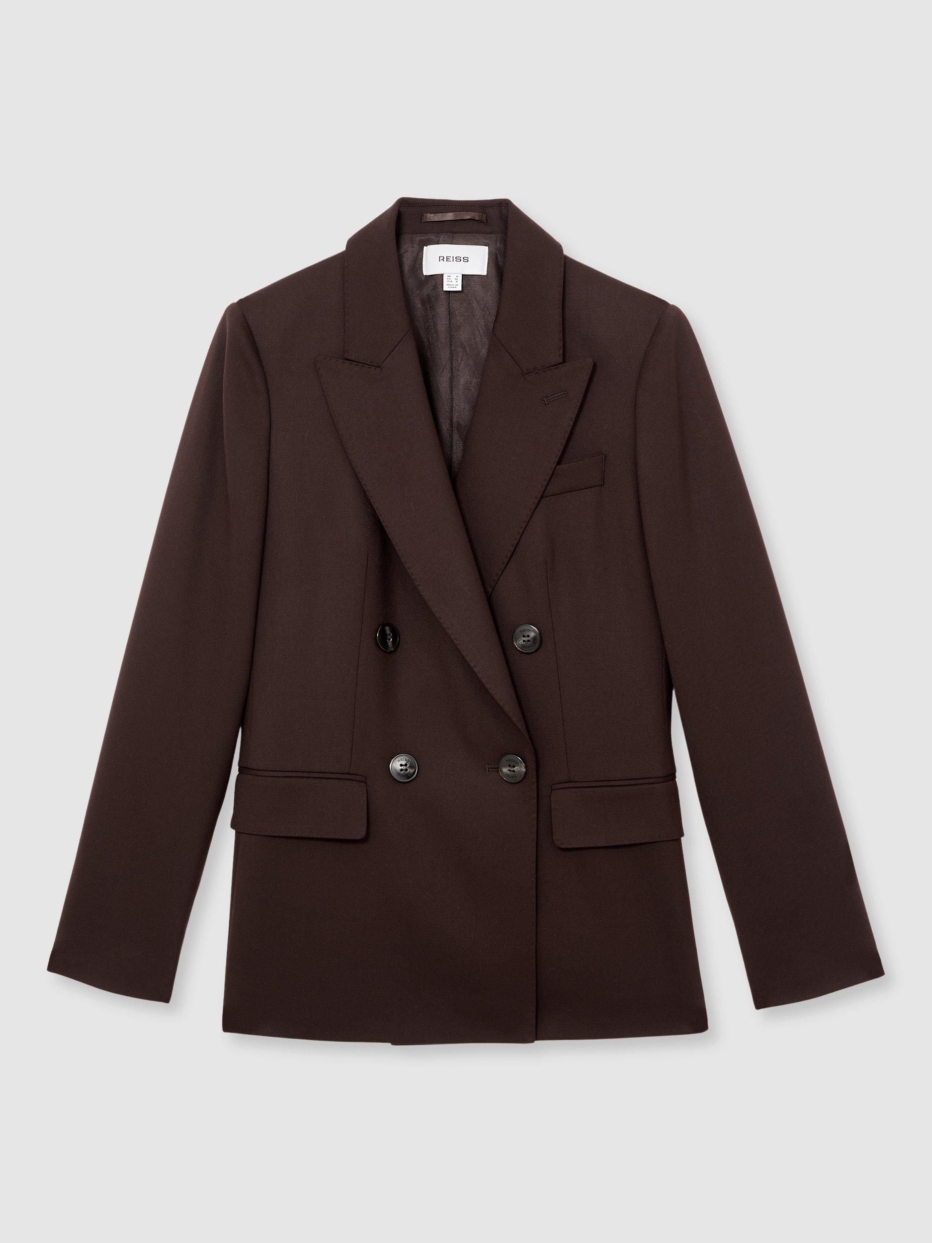 Product image 3 of 5, which shows Reiss Petite Solene Double Breasted Blazer, Aubergine, 6 Pt
