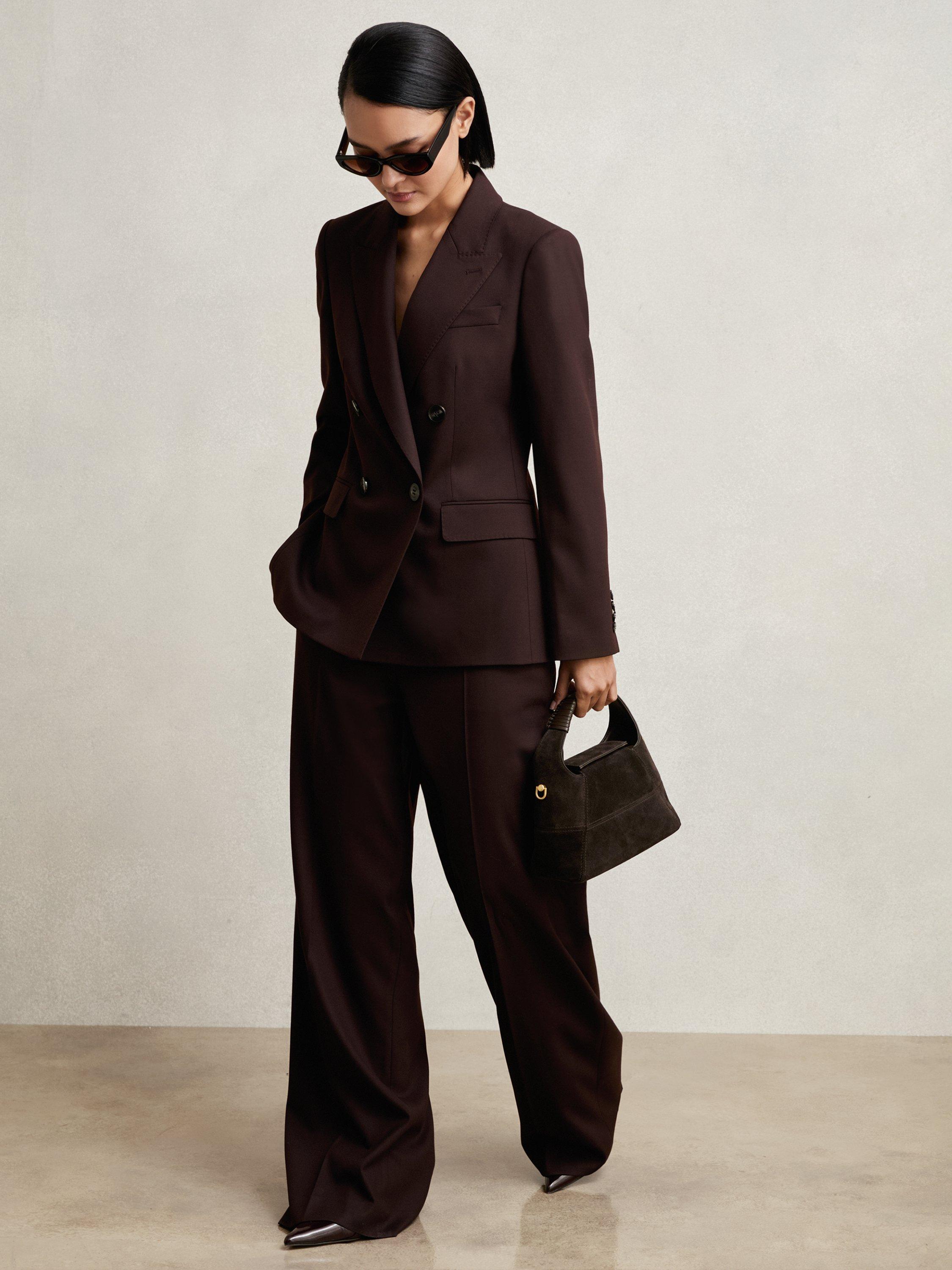 Product image 4 of 5, which shows Reiss Solene Double Breasted Blazer, Aubergine, 6