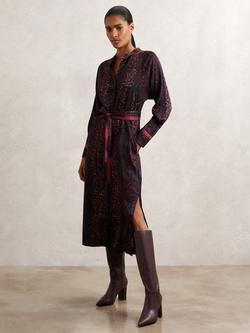 Reiss Daria Snake Print Shirt Dress, Burgundy/Black, Burgundy/Black
