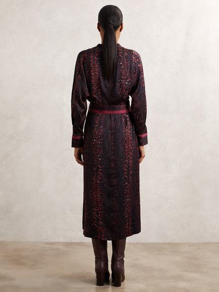 Reiss Daria Snake Print Shirt Dress, Burgundy/Black - view 2, Burgundy/Black