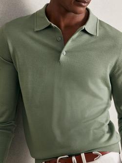 Reiss Trafford Knitted Wool Long Sleeve Polo Top - view 2, Harper Green