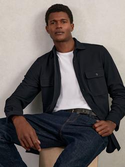 Reiss Forsithe Cotton Blend Long Sleeve Collar Shirt, Navy