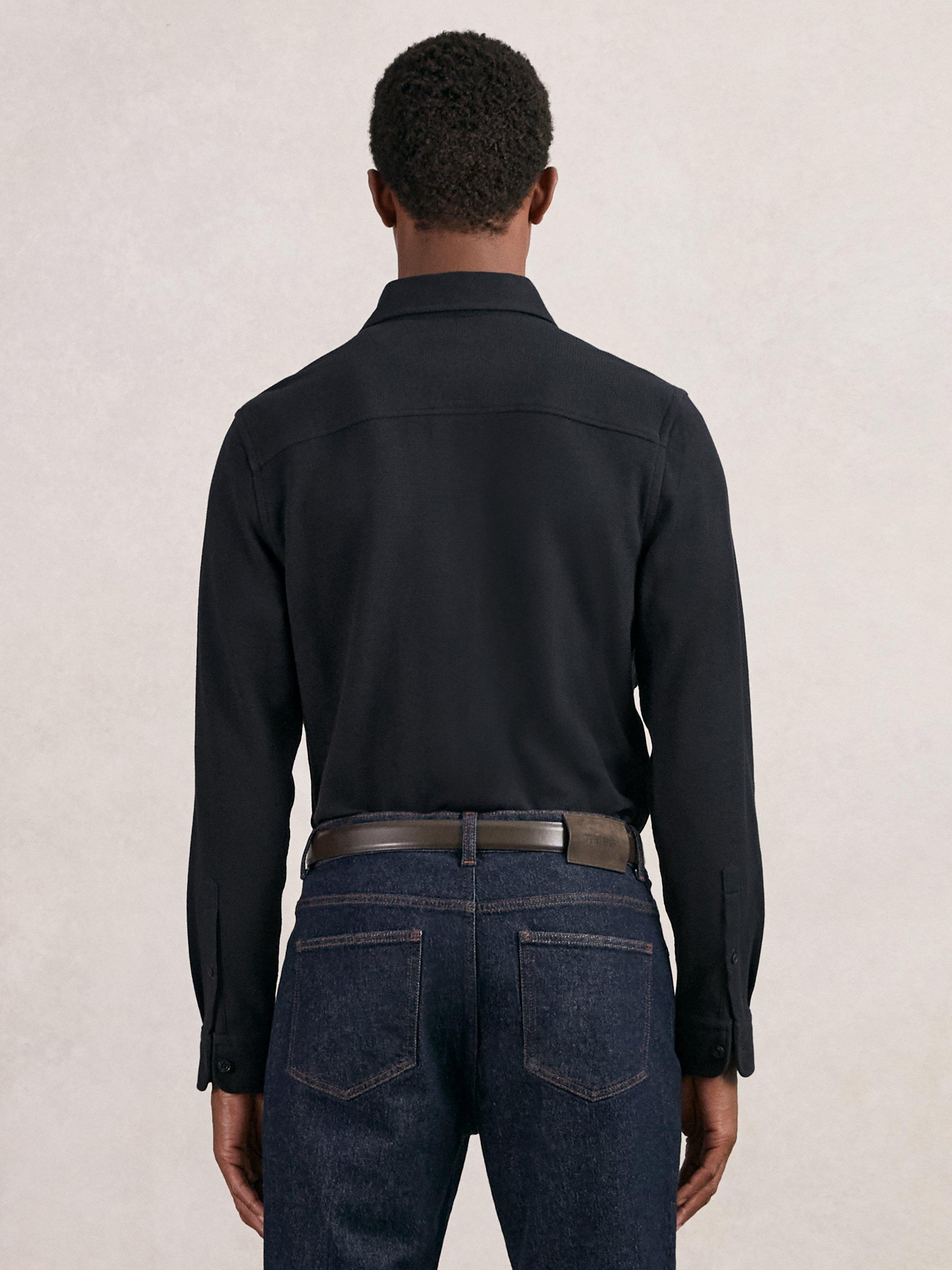 Product image 2 of 5, which shows Reiss Forsithe Cotton Blend Long Sleeve Collar Shirt, Navy, XS