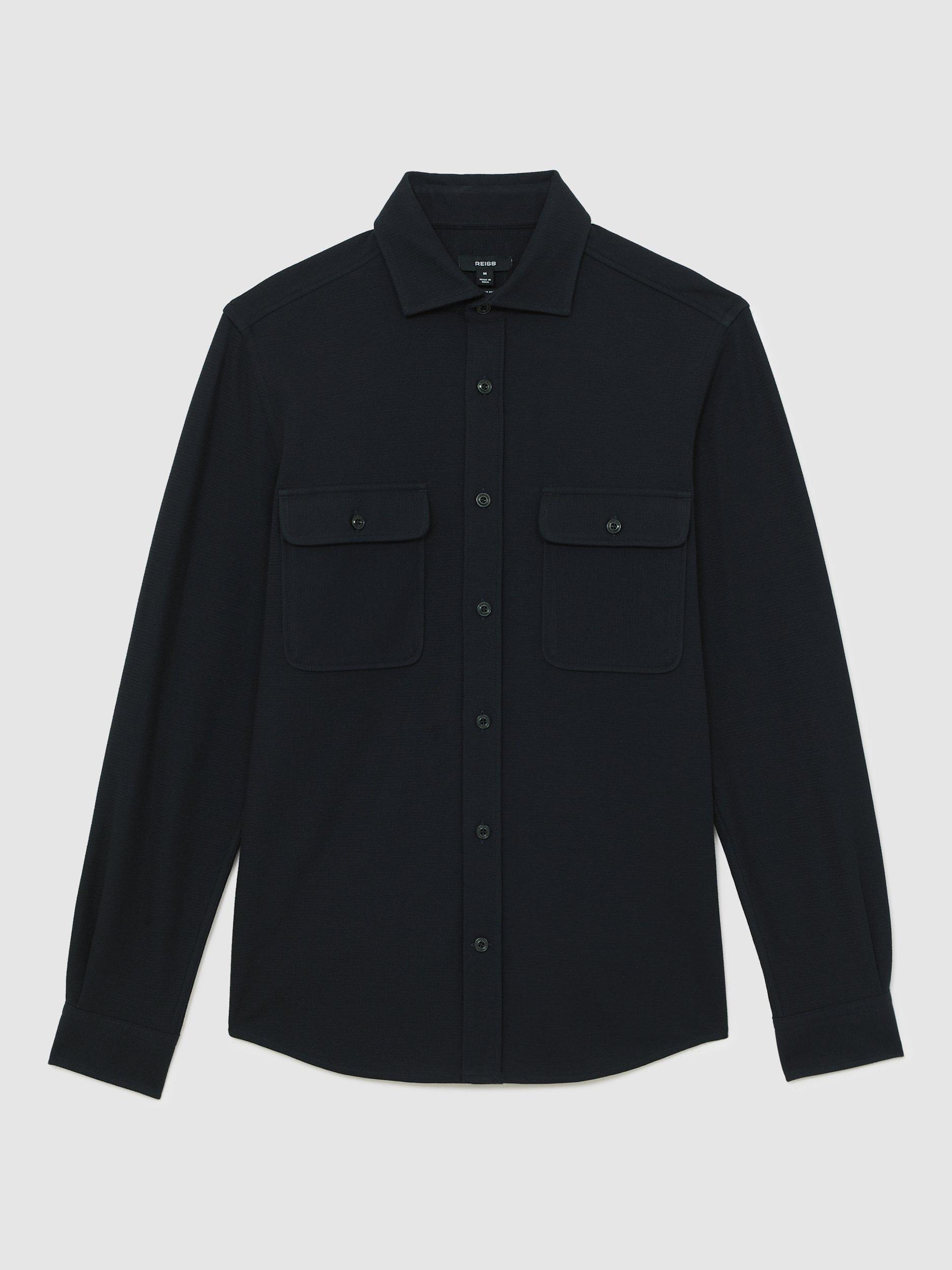 Product image 3 of 5, which shows Reiss Forsithe Cotton Blend Long Sleeve Collar Shirt, Navy, XS