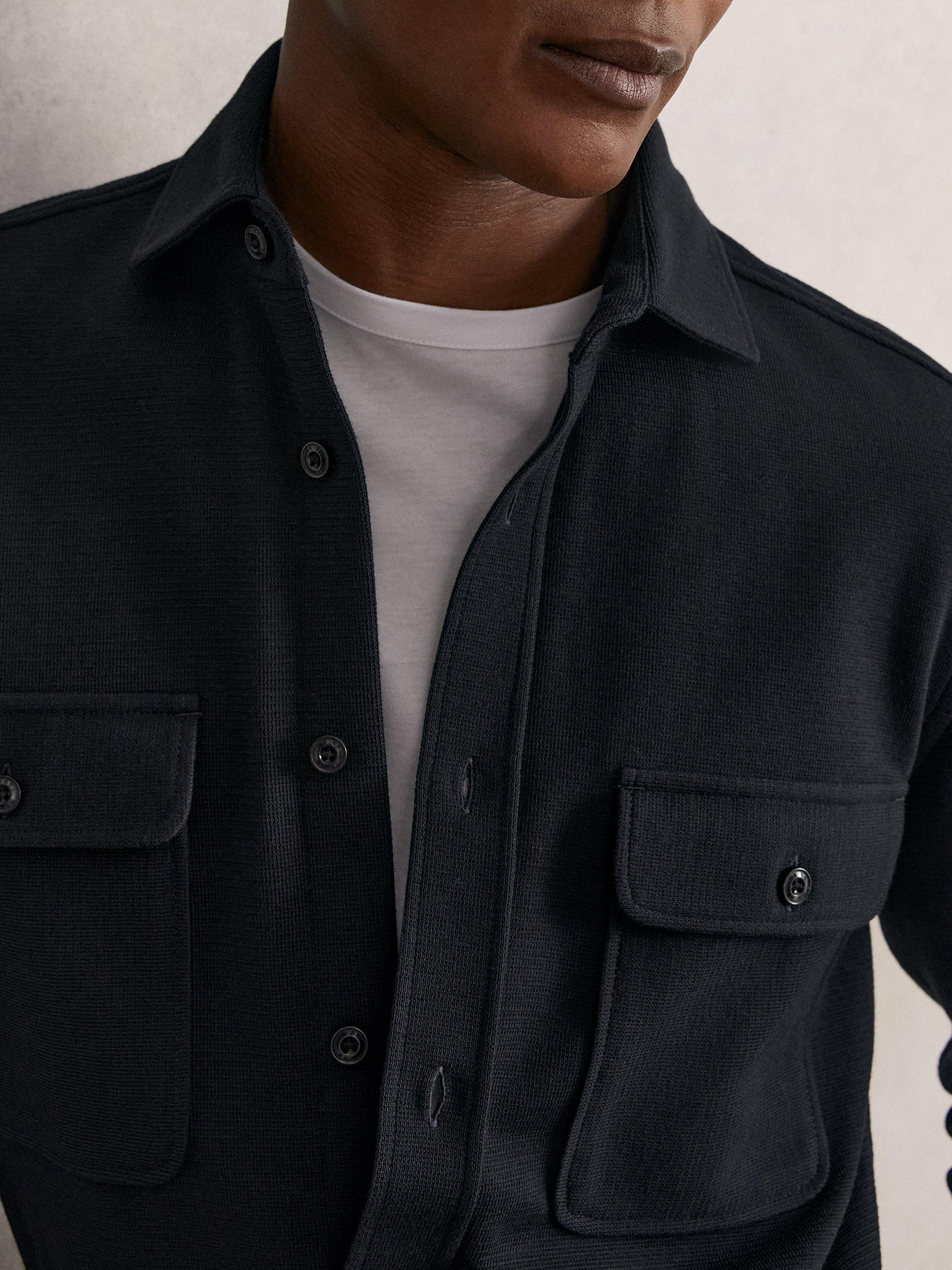 Product image 5 of 5, which shows Reiss Forsithe Cotton Blend Long Sleeve Collar Shirt, Navy, XS