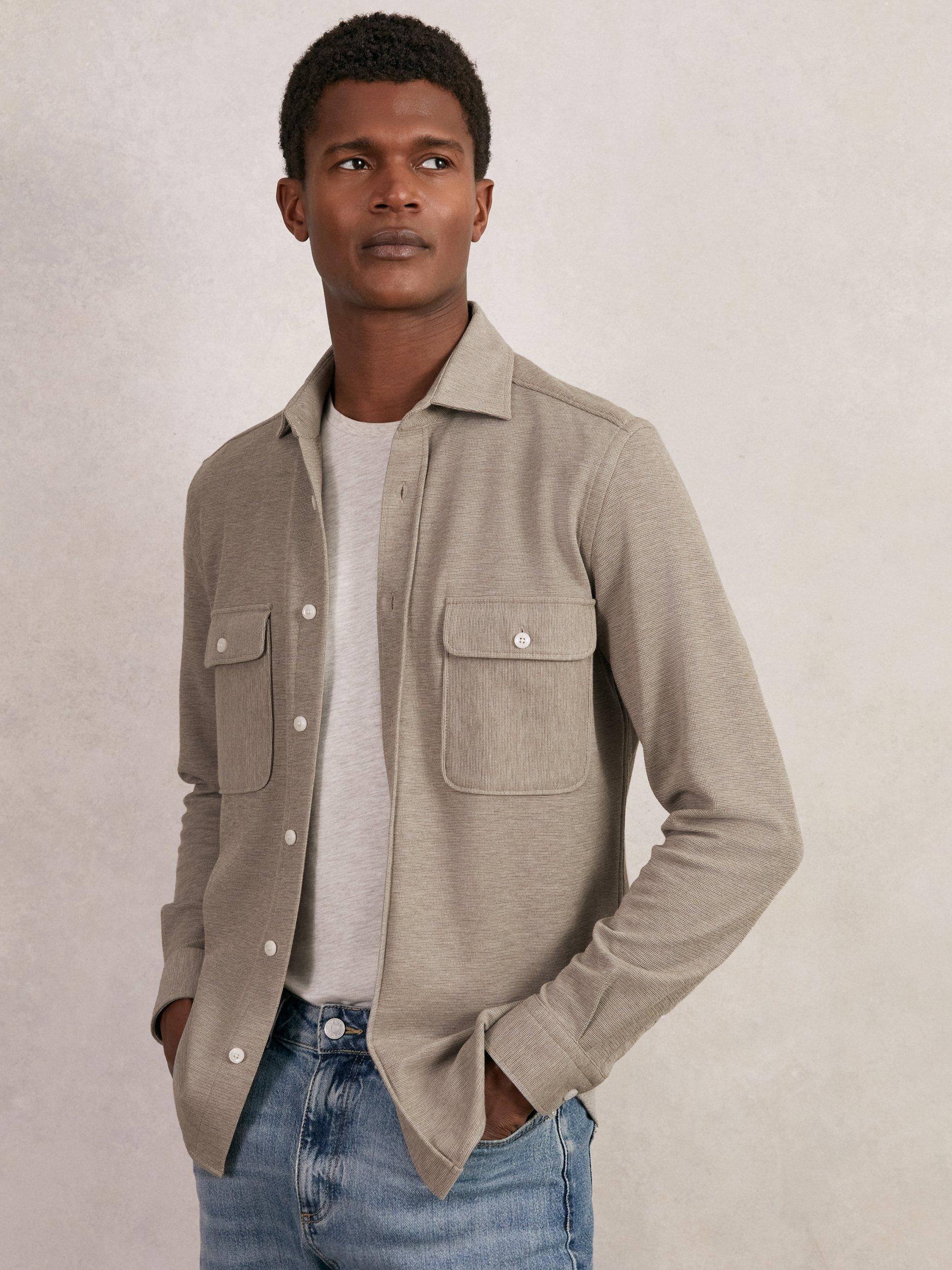 Product image 1 of 5, which shows Reiss Forsithe Cotton Blend Shirt, Oatmeal, XS