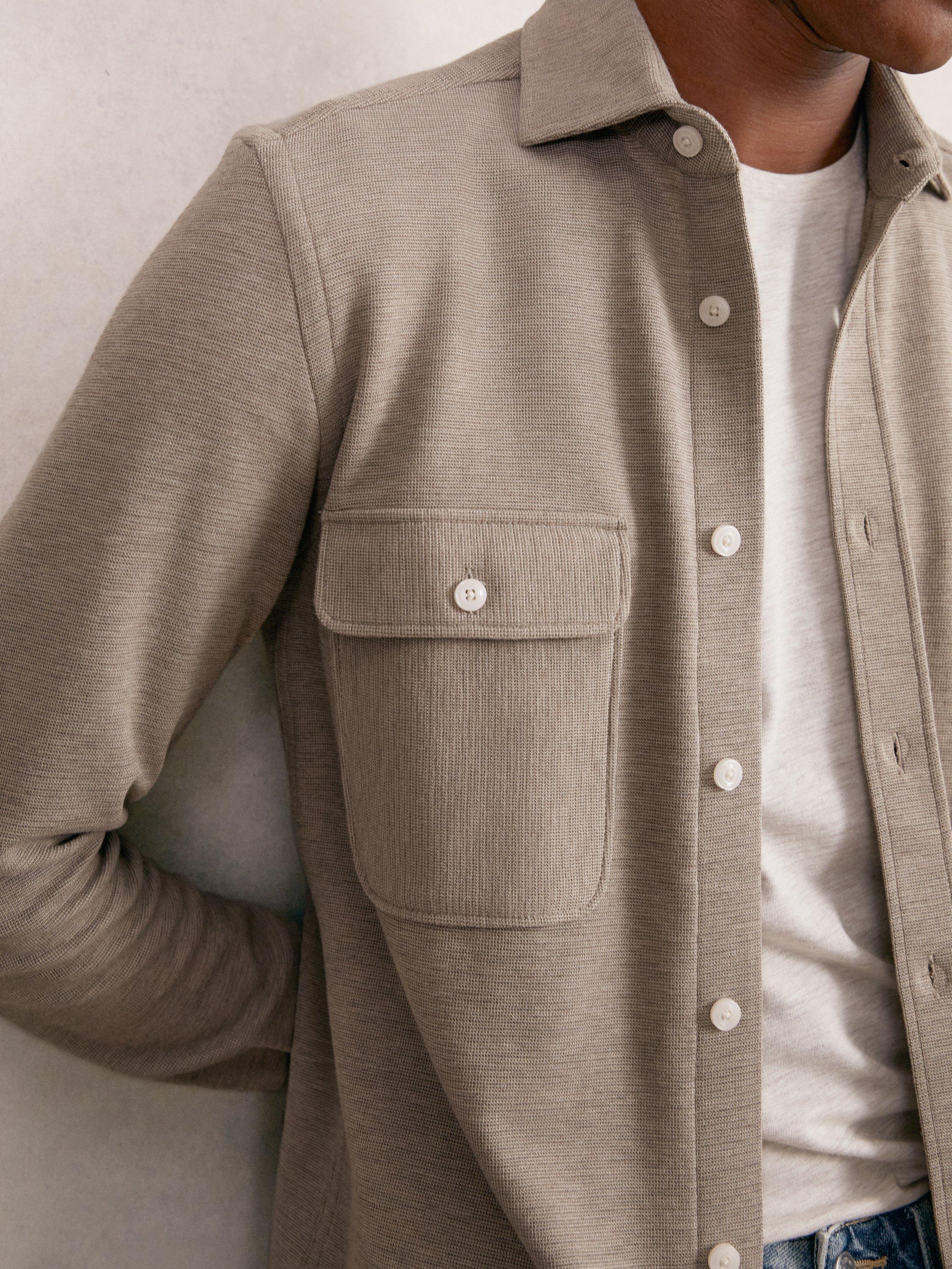 Product image 4 of 5, which shows Reiss Forsithe Cotton Blend Shirt, Oatmeal, XS