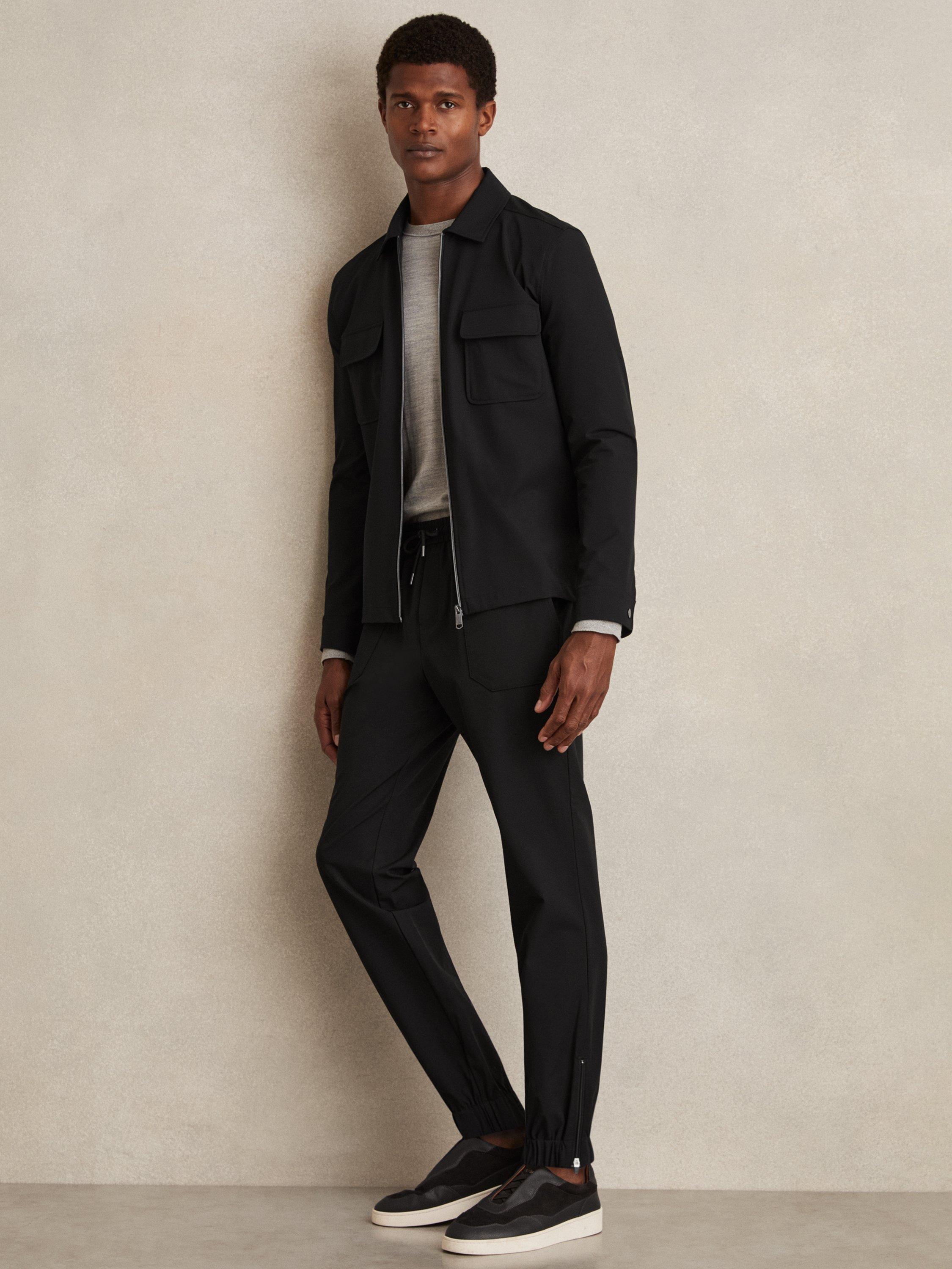 Product image 1 of 5, which shows Reiss Climb Tapered Joggers, Black, 32R