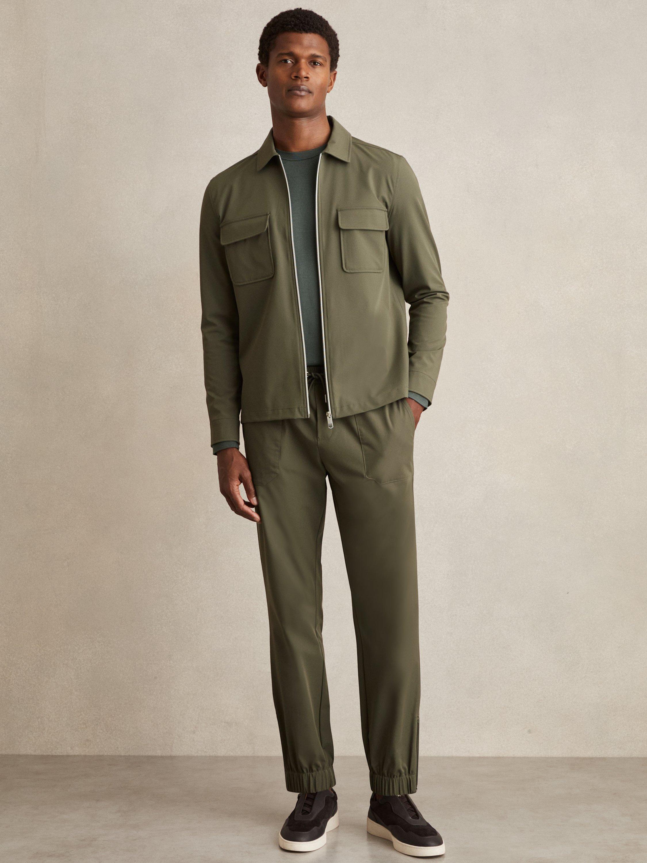 Product image 1 of 5, which shows Reiss Climb Tapered Joggers, Green, 28R