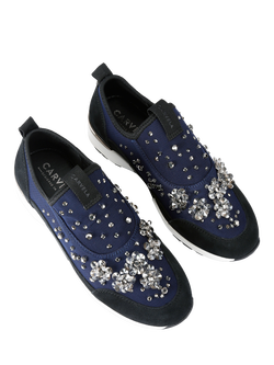 Carvela Tempo Jewel Slip-On Trainers, Navy - view 2, Navy