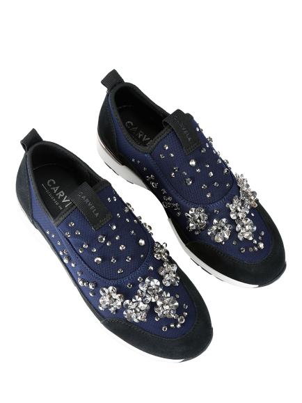 Carvela Tempo Jewel Slip-On Trainers, Navy - view 2, Navy