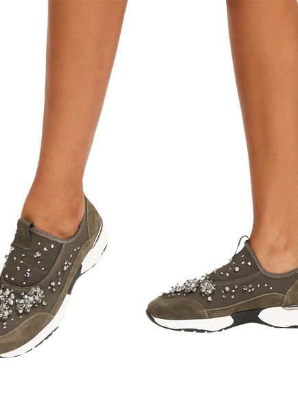 Carvela Tempo Jewel Slip-On Trainers, Khaki - view 2, Khaki