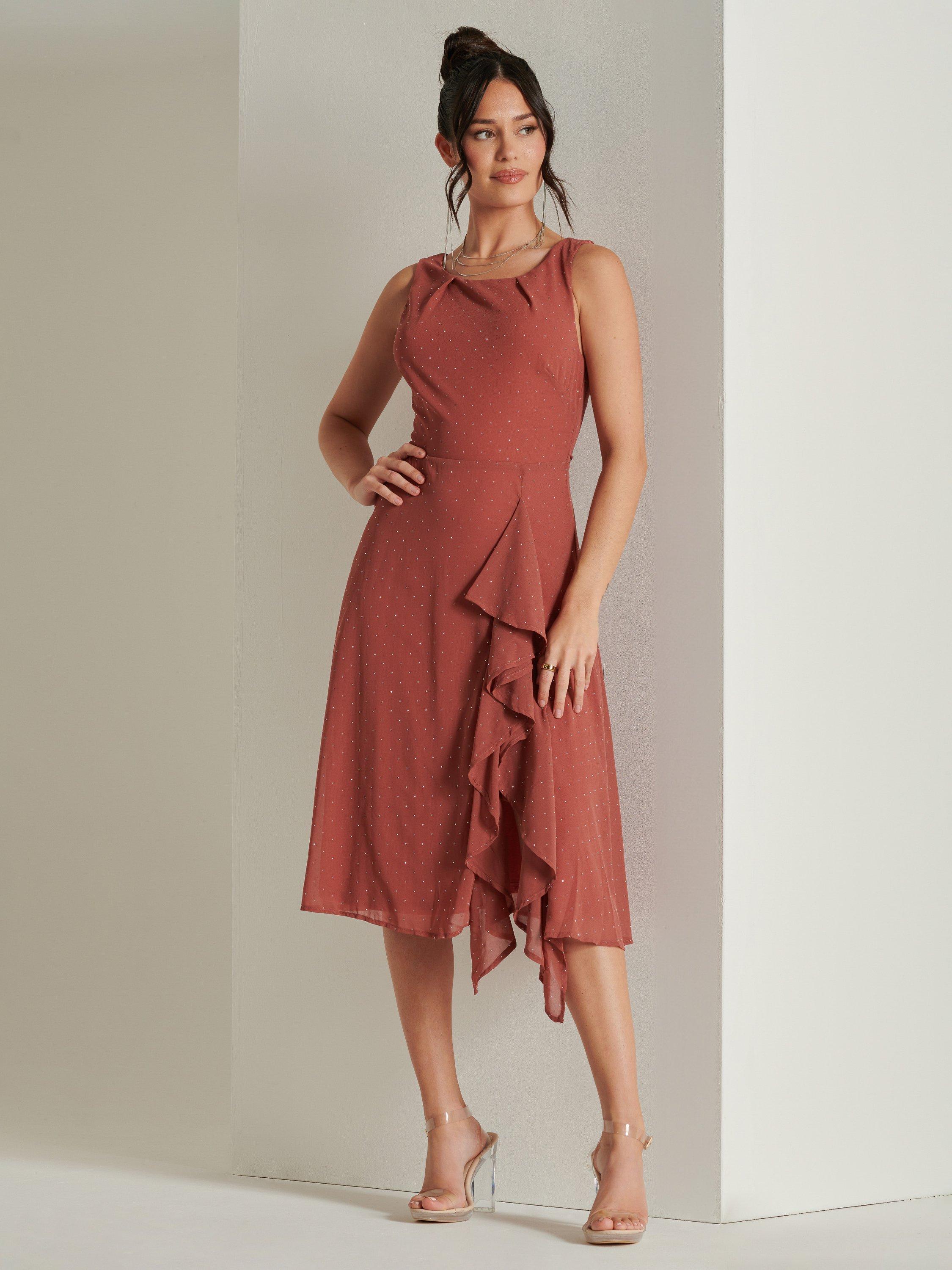 Product image 1 of 6, which shows Jolie Moi Embellished Sleeveless Midi Dress, Rust, 8