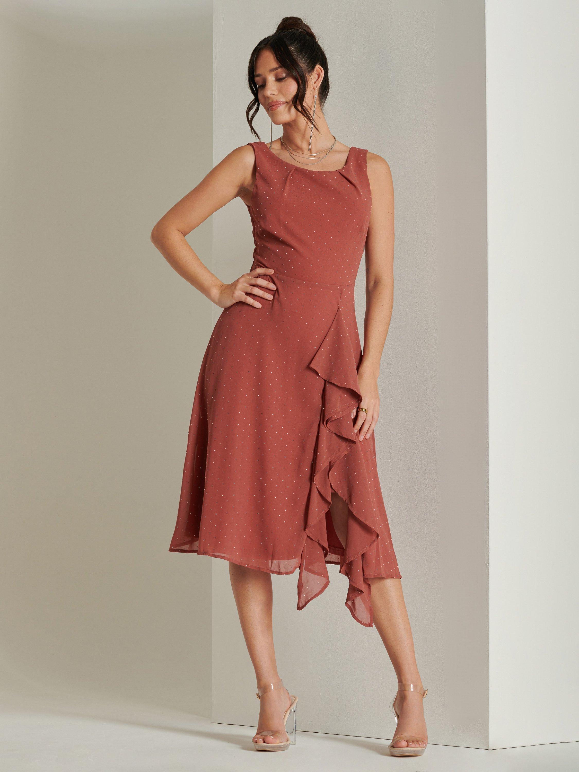 Product image 3 of 6, which shows Jolie Moi Embellished Sleeveless Midi Dress, Rust, 8