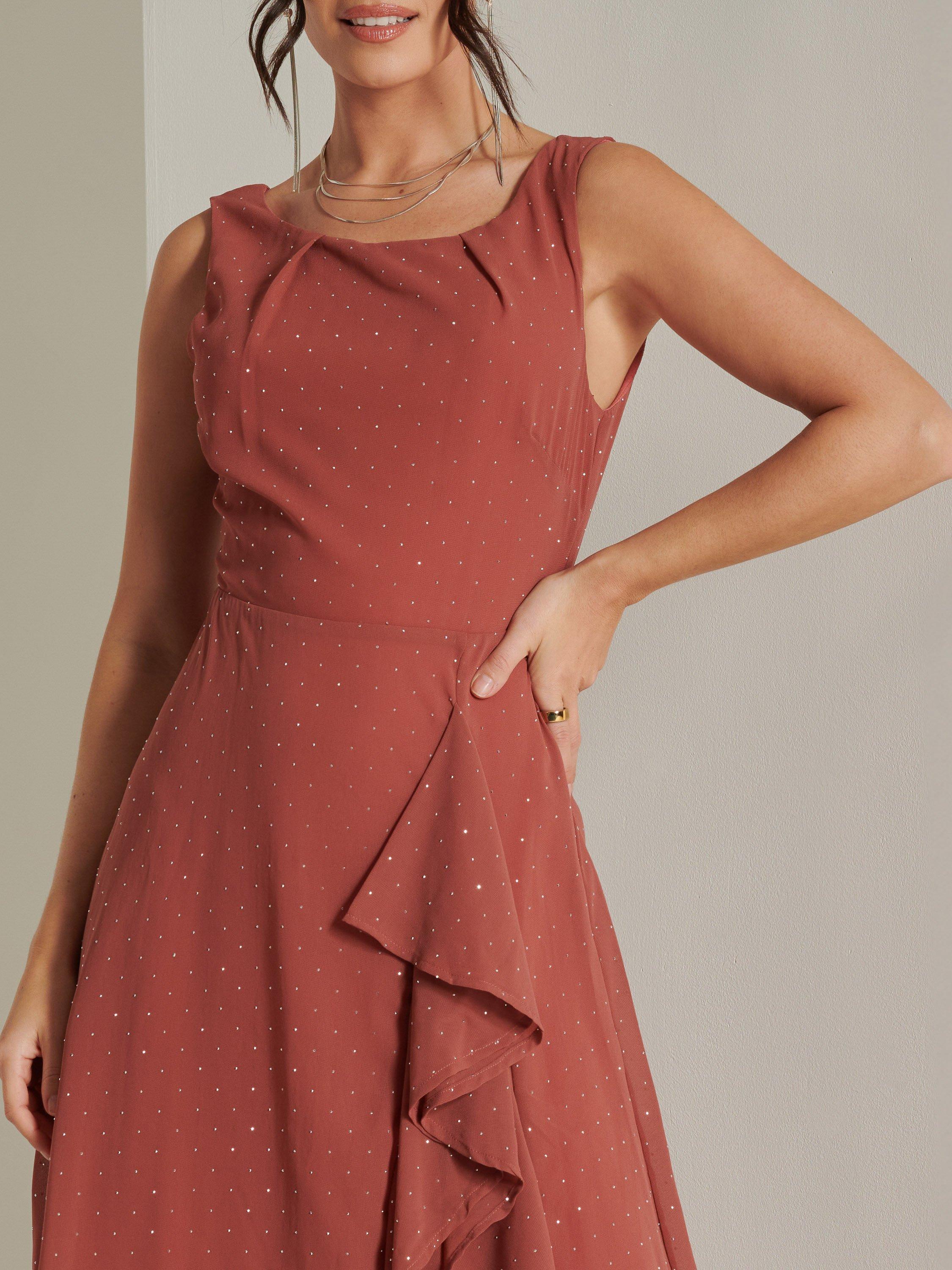Product image 4 of 6, which shows Jolie Moi Embellished Sleeveless Midi Dress, Rust, 8