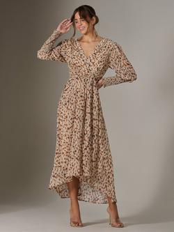 Jolie Moi Floral Tie Waist Maxi Dress, Brown Floral, Brown Floral