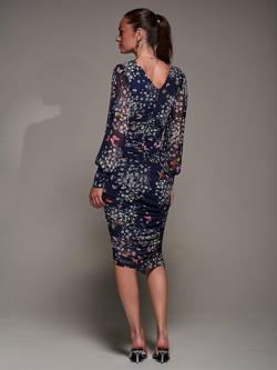 Jolie Moi Floral Long Sleeve Mesh Dress - view 2, Navy Floral