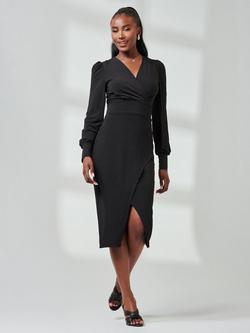 Jolie Moi Jersey Wrap Slit Midi Dress, Black, Black