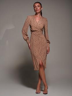 Jolie Moi Spot Jersey Wrap Slit Midi Dress, Black Spot, Black Spot