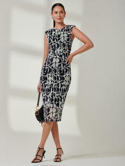 Jolie Moi Geometric Bodycon Midi Dress, Navy Geo