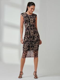 Jolie Moi Geometric Bodycon Midi Dress, Brown Geo