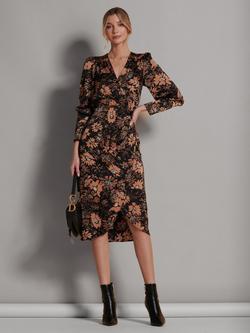 Jolie Moi Abstract Floral Bodycon Midi Dress, Brown Floral, Brown Floral