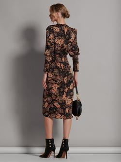 Jolie Moi Abstract Floral Bodycon Midi Dress, Brown Floral - view 2, Brown Floral