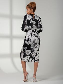 Jolie Moi Floral Satin Wrap Midi Dress, Black Floral - view 2, Black Floral