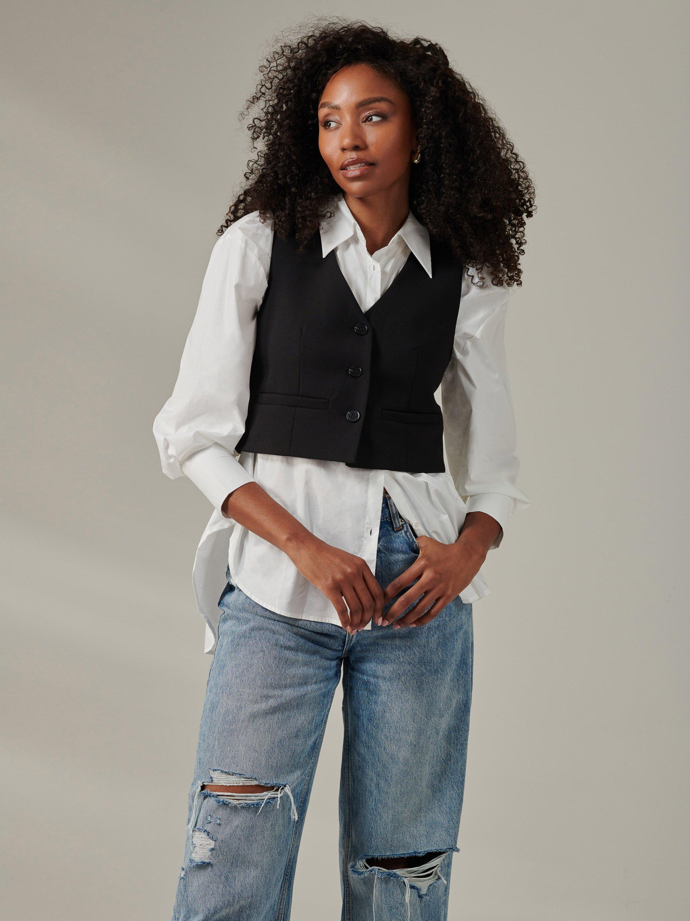 Product image 1 of 6, which shows Jolie Moi Plain Button Up Tailored Waistcoat, Black, S