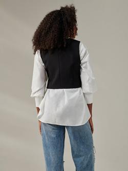 Jolie Moi Plain Button Up Tailored Waistcoat, Black - view 2, Black