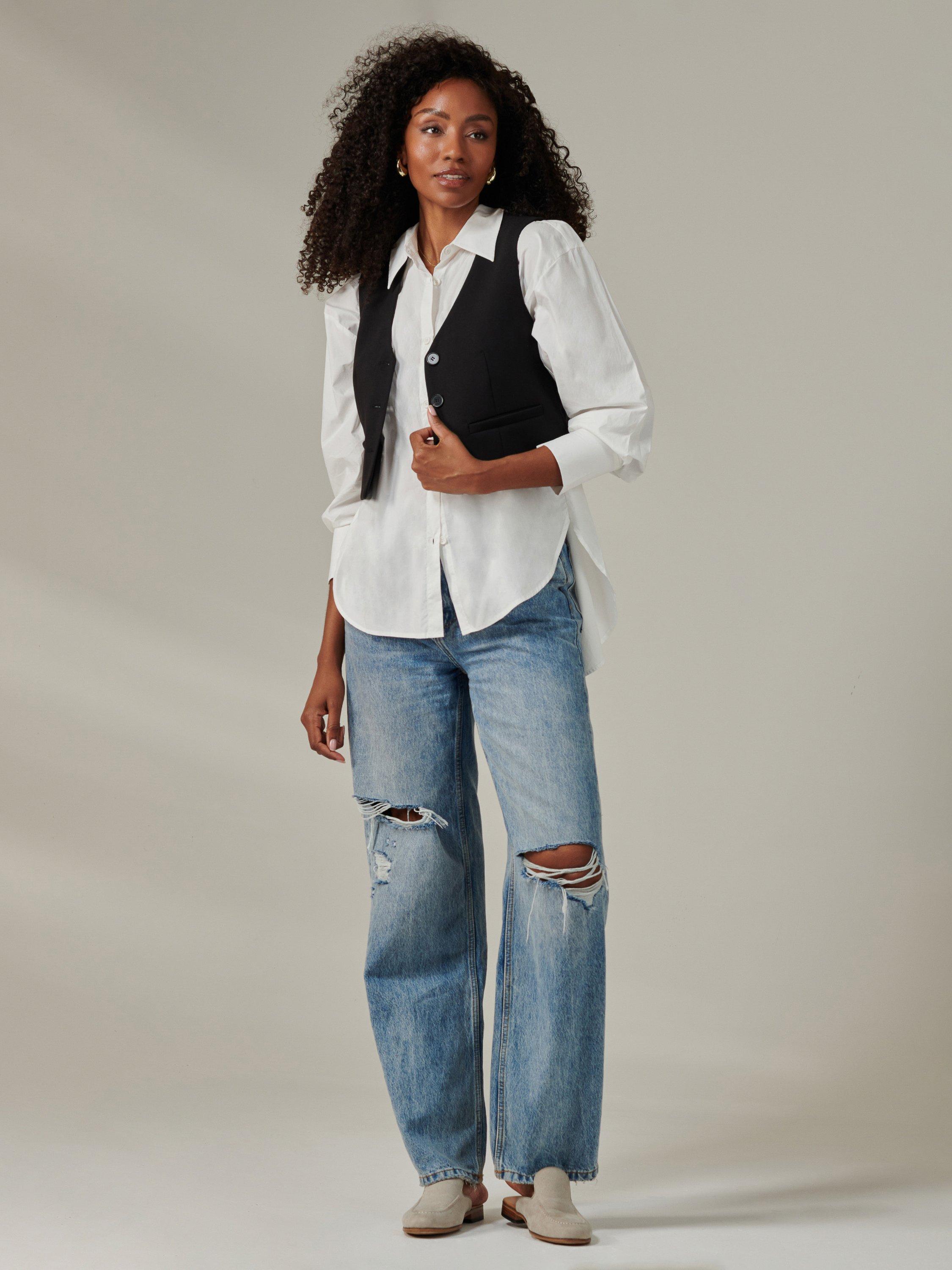 Product image 3 of 6, which shows Jolie Moi Plain Button Up Tailored Waistcoat, Black, S