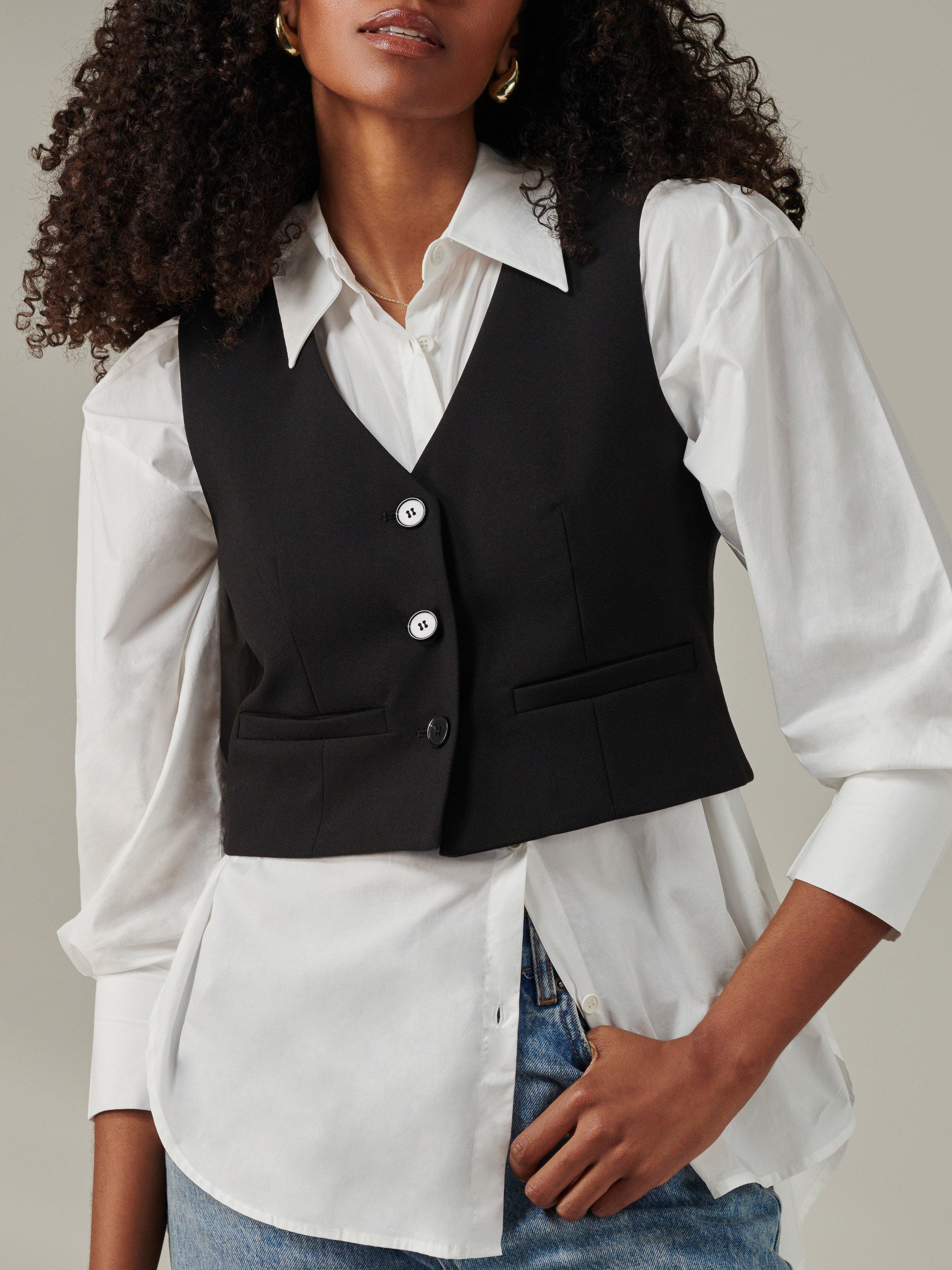 Product image 4 of 6, which shows Jolie Moi Plain Button Up Tailored Waistcoat, Black, S
