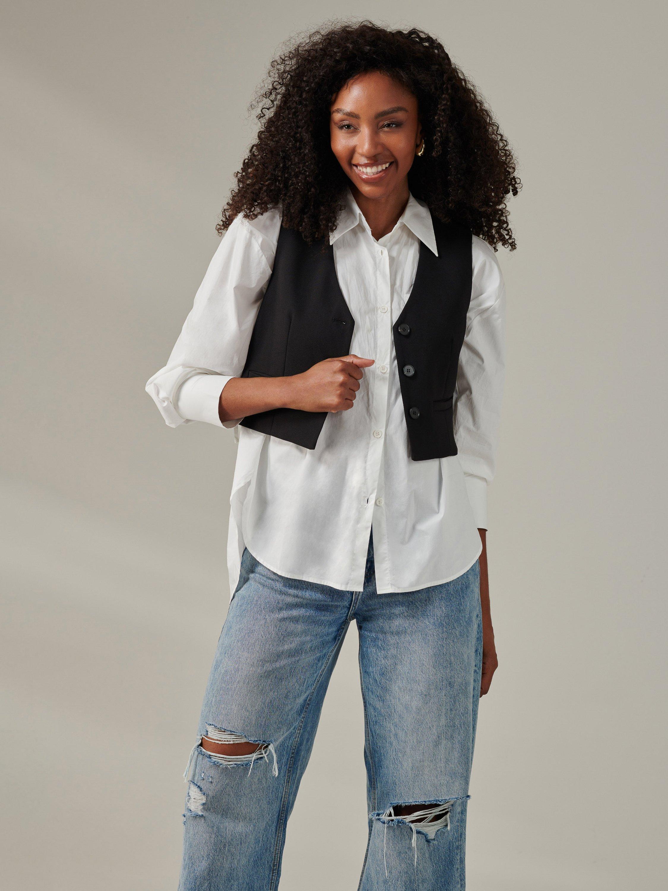 Product image 5 of 6, which shows Jolie Moi Plain Button Up Tailored Waistcoat, Black, S