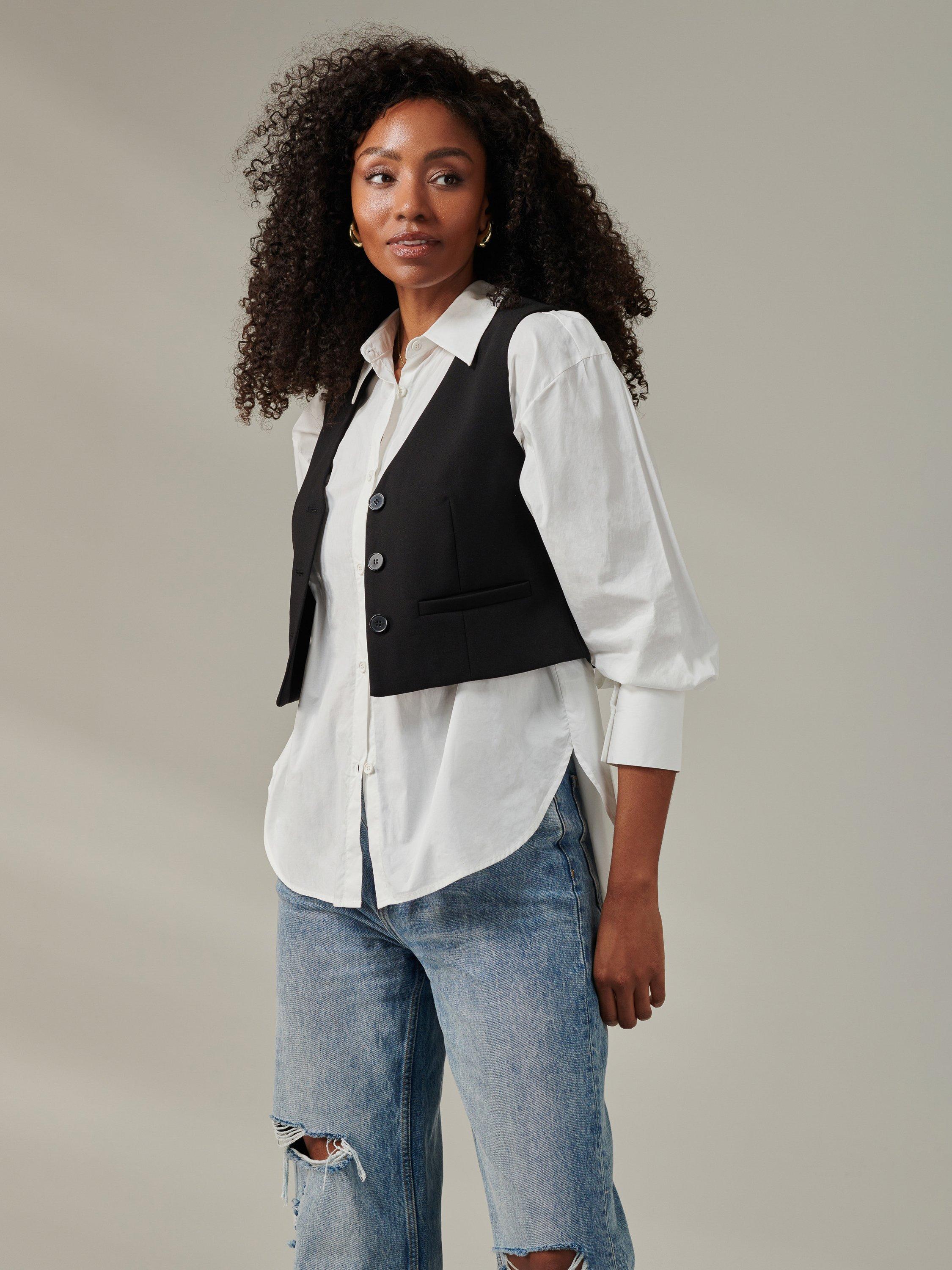 Product image 6 of 6, which shows Jolie Moi Plain Button Up Tailored Waistcoat, Black, S