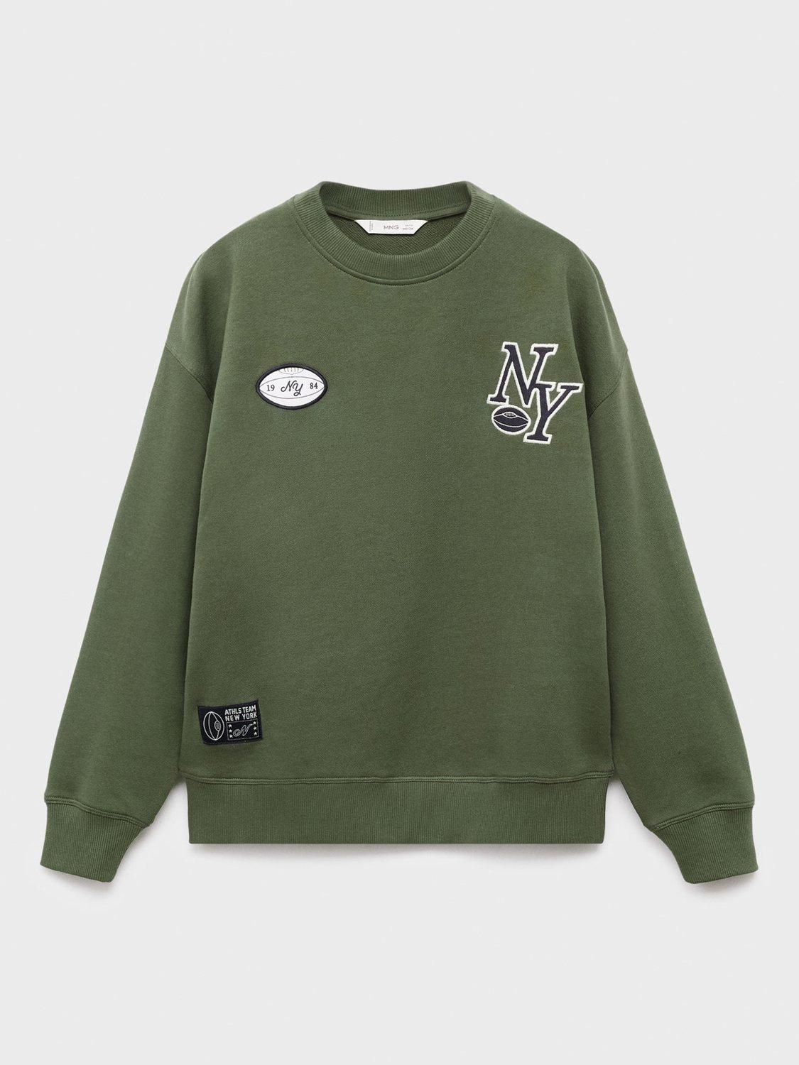 Product image 3 of 7, which shows Mango Kids' Cotton NY Crew Neck Sweatshirt, Green, 7-8 years