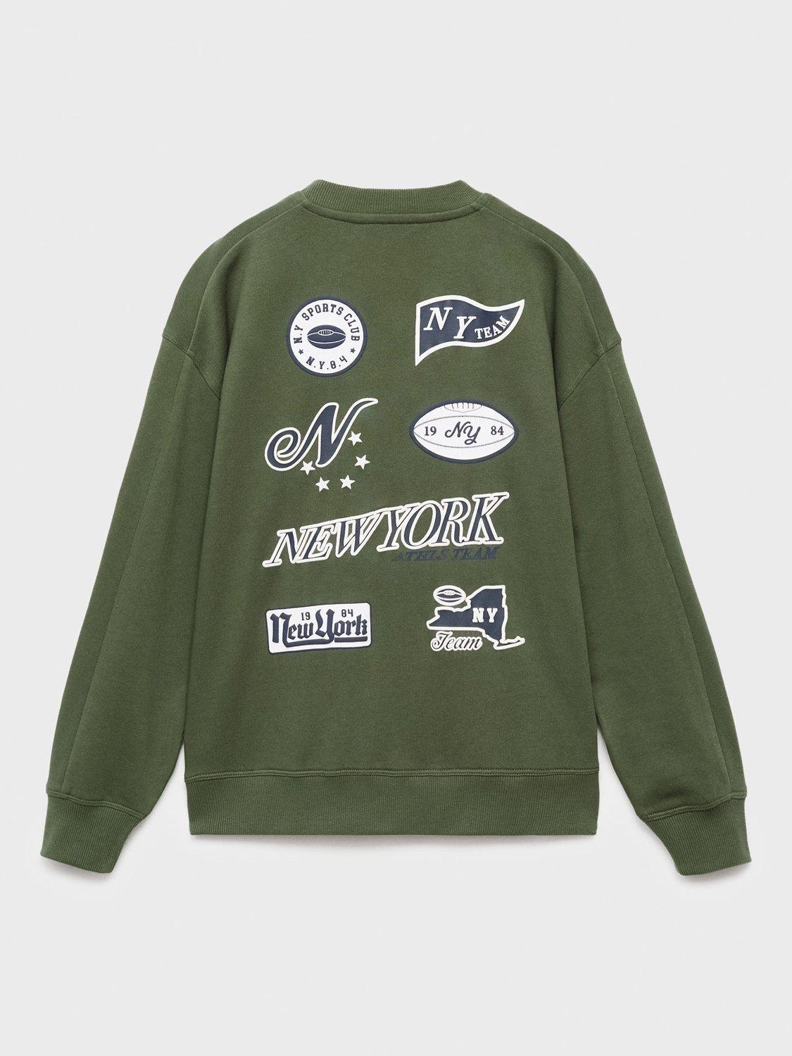 Product image 4 of 7, which shows Mango Kids' Cotton NY Crew Neck Sweatshirt, Green, 7-8 years