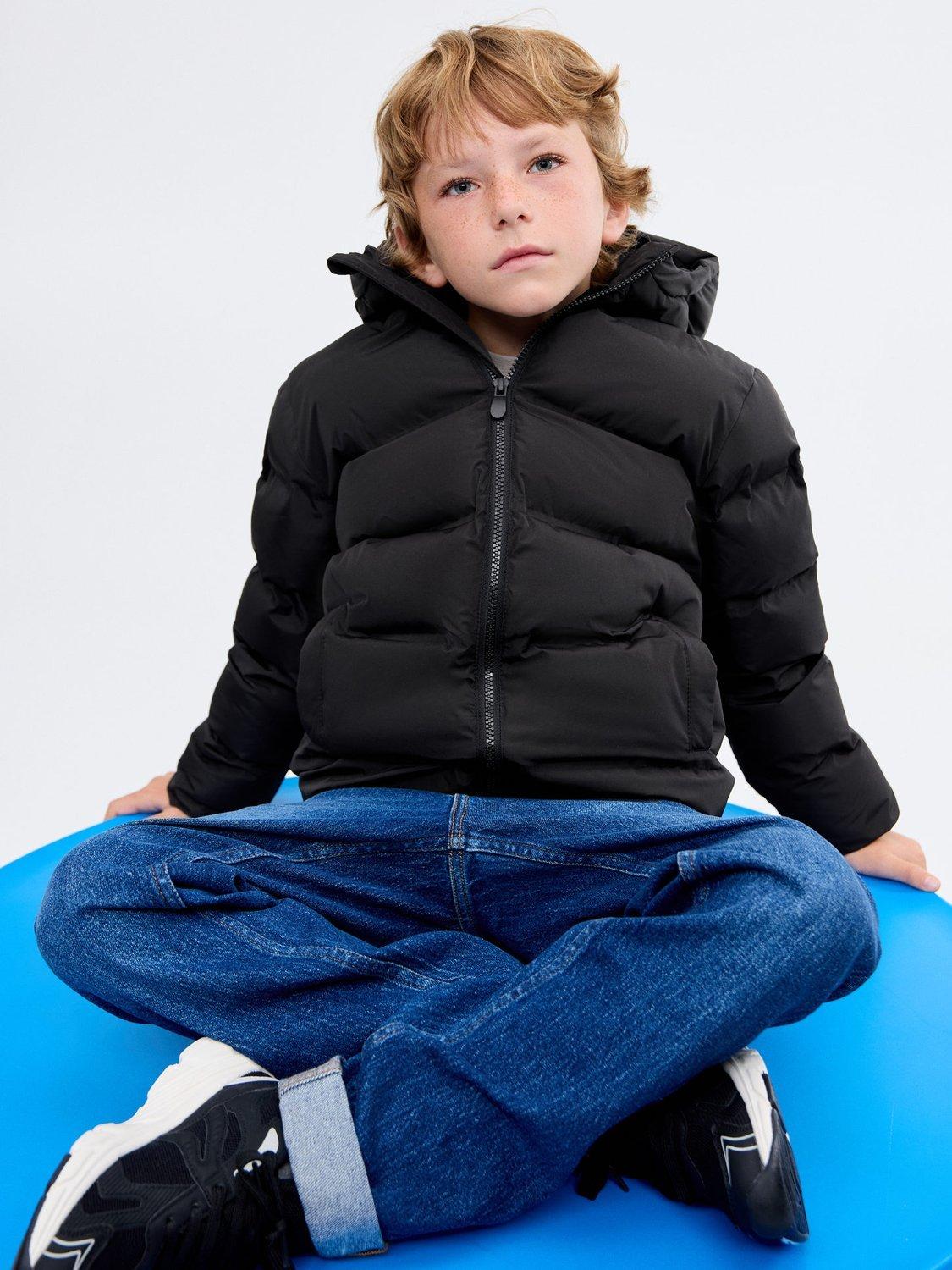 Product image 1 of 6, which shows Mango Kids' Africa Puffer Anorak Jacket, Black, 8 years