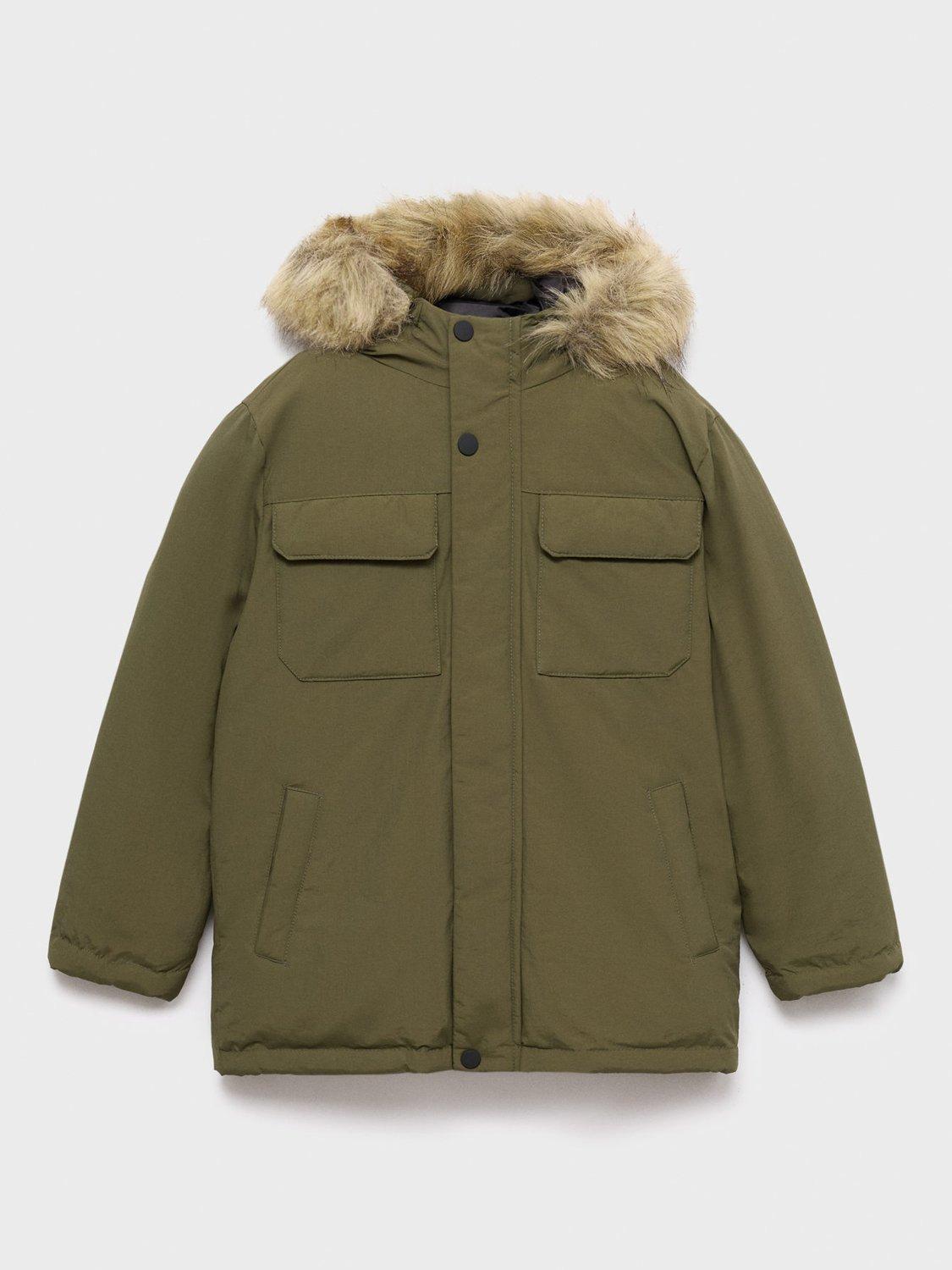 Product image 1 of 4, which shows Mango Kids' Fernando Parka Jacket, Khaki, 10 years