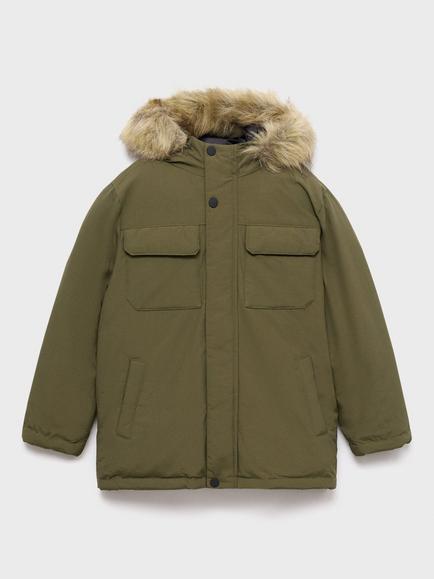 Mango Kids' Fernando Parka Jacket, Khaki, Khaki