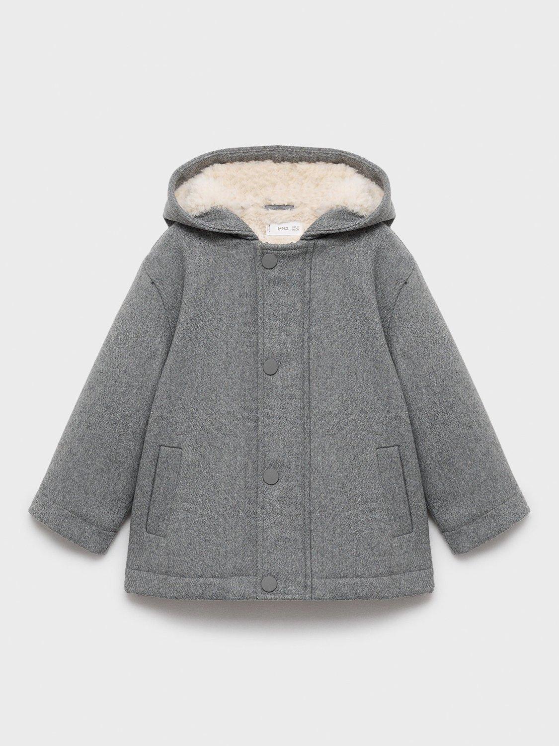 Product image 1 of 4, which shows Mango Kids' Lucio Wool Blend Hooded Overcoat, Grey, 12-18 months